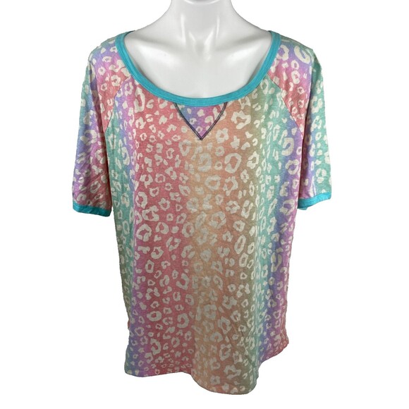 Bibi Tops - Bibi Women XL Rainbow Leopard Print Top T Shirt Multi Color Casual NWT